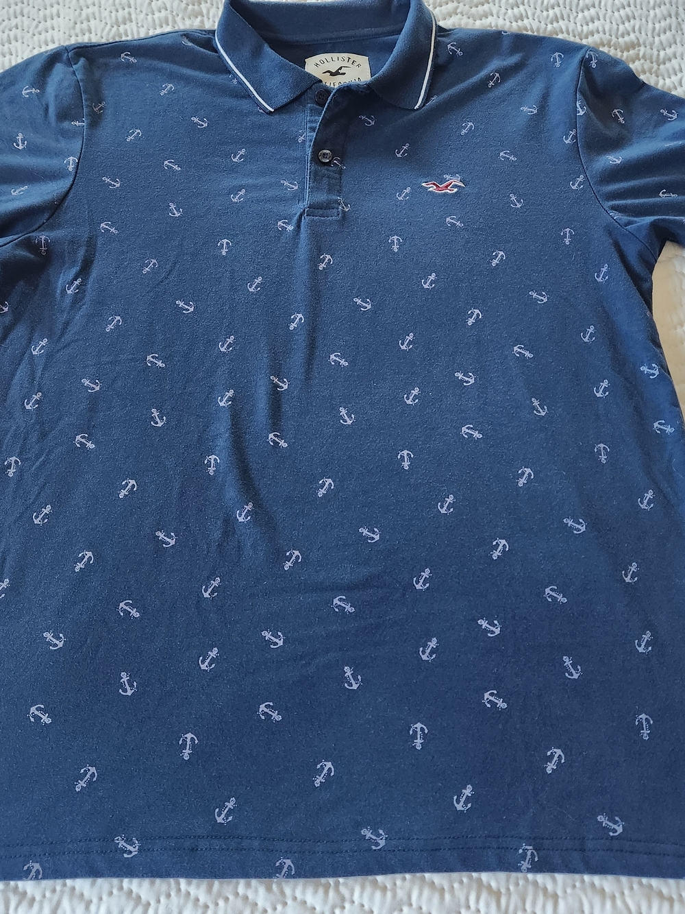 Hollister Men’s Navy Anchor-Print Polo Shirt Size XL